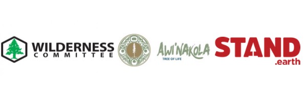 Logo of Wilderness Committee, Awi'nakola Foundation and Stand.Earth. End of image description.
