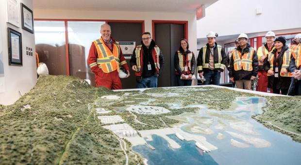 B.C. Premier John Horgan tours the site of the LNG Canada project in Kitimat, B.C., in January 2020. The proposed floating Cedar LNG facility is planned for a site adjacent to the LNG Canada export terminal. Photo: Province of B.C. / Flickr