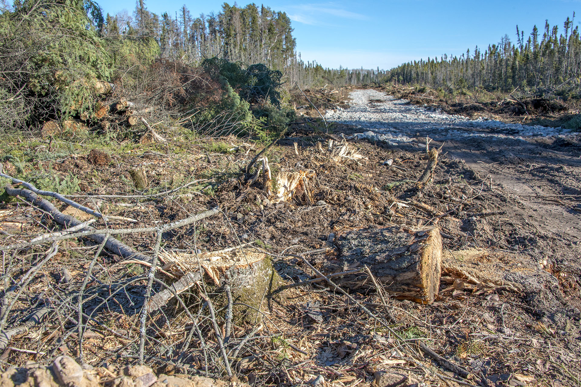 frack sand mine road clearrcut; Hollow Water First Nation; Manitoba