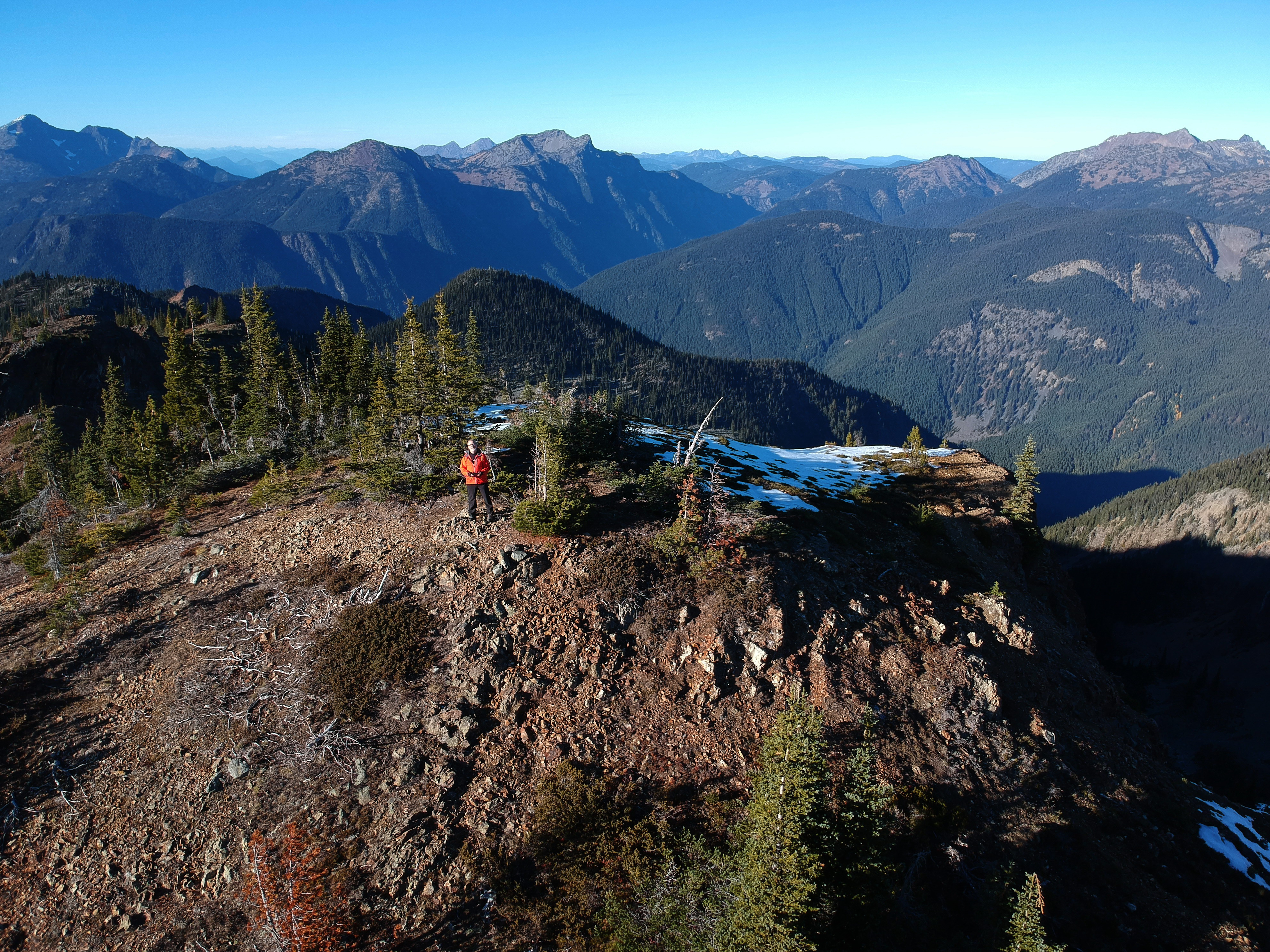 Hiker on Silverdaisy Peak, Skagit Headwaters Donut Hole. Wilderness Committee photo.