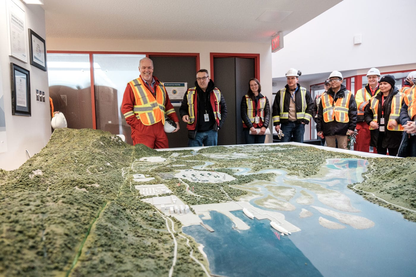 B.C. Premier John Horgan tours the site of the LNG Canada project in Kitimat, B.C., in January 2020. The proposed floating Cedar LNG facility is planned for a site adjacent to the LNG Canada export terminal. Photo: Province of B.C. / Flickr