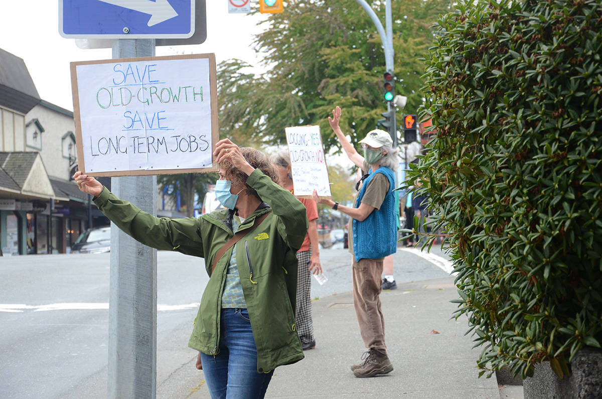 Protesters held placards to send messages to passing motorists during the protest Friday. Photo by Mike Chouinard