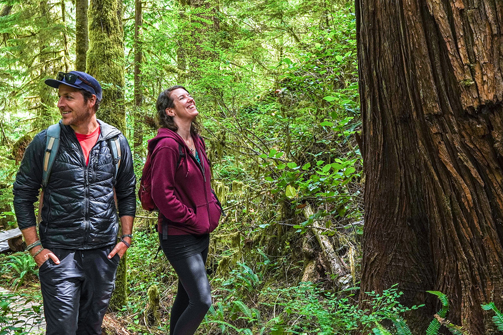 Torrance Coste and Emily Hoffpauir, campaigners with the Wilderness Committee near Carmanah Walbran Provincial Park on Vancouver Island. They are part of a new wave of old-growth forest defenders in BC. Photo by Serena Renner.