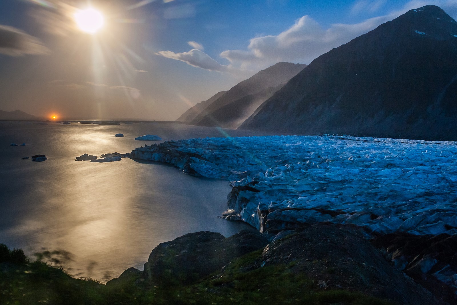 Blue-tinted coastline