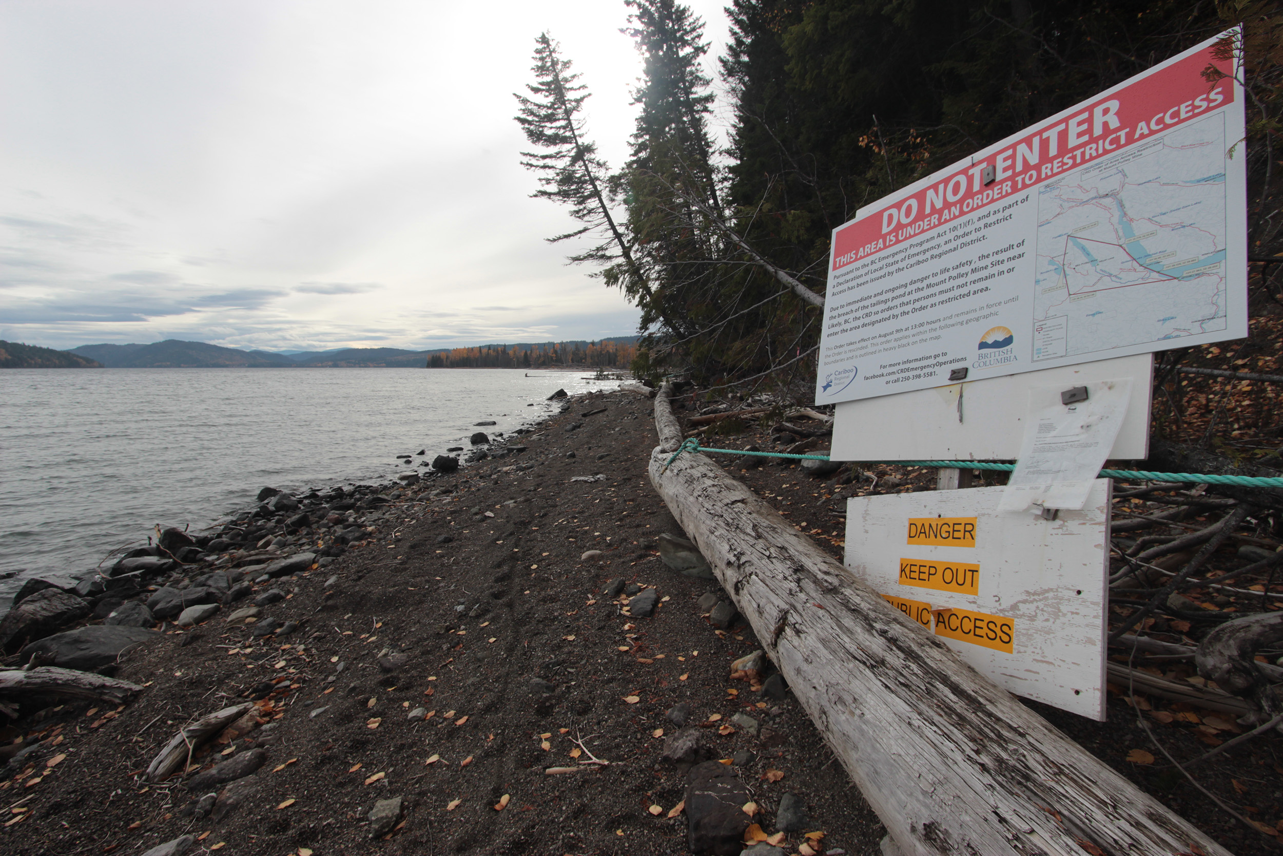 Mount Polley copper mine tailings pond breech disaster area 
