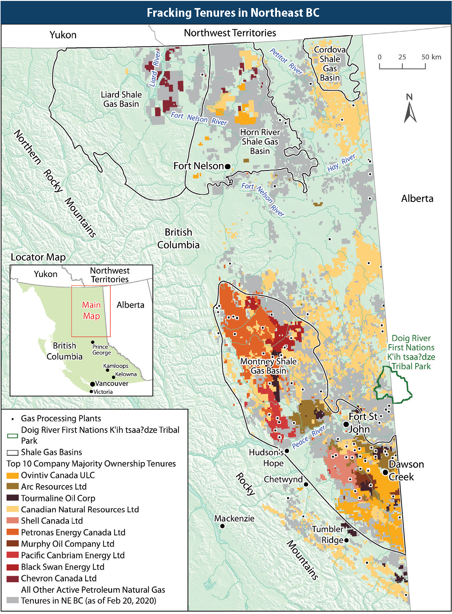 Fracking Company Tenures in NE BC Map