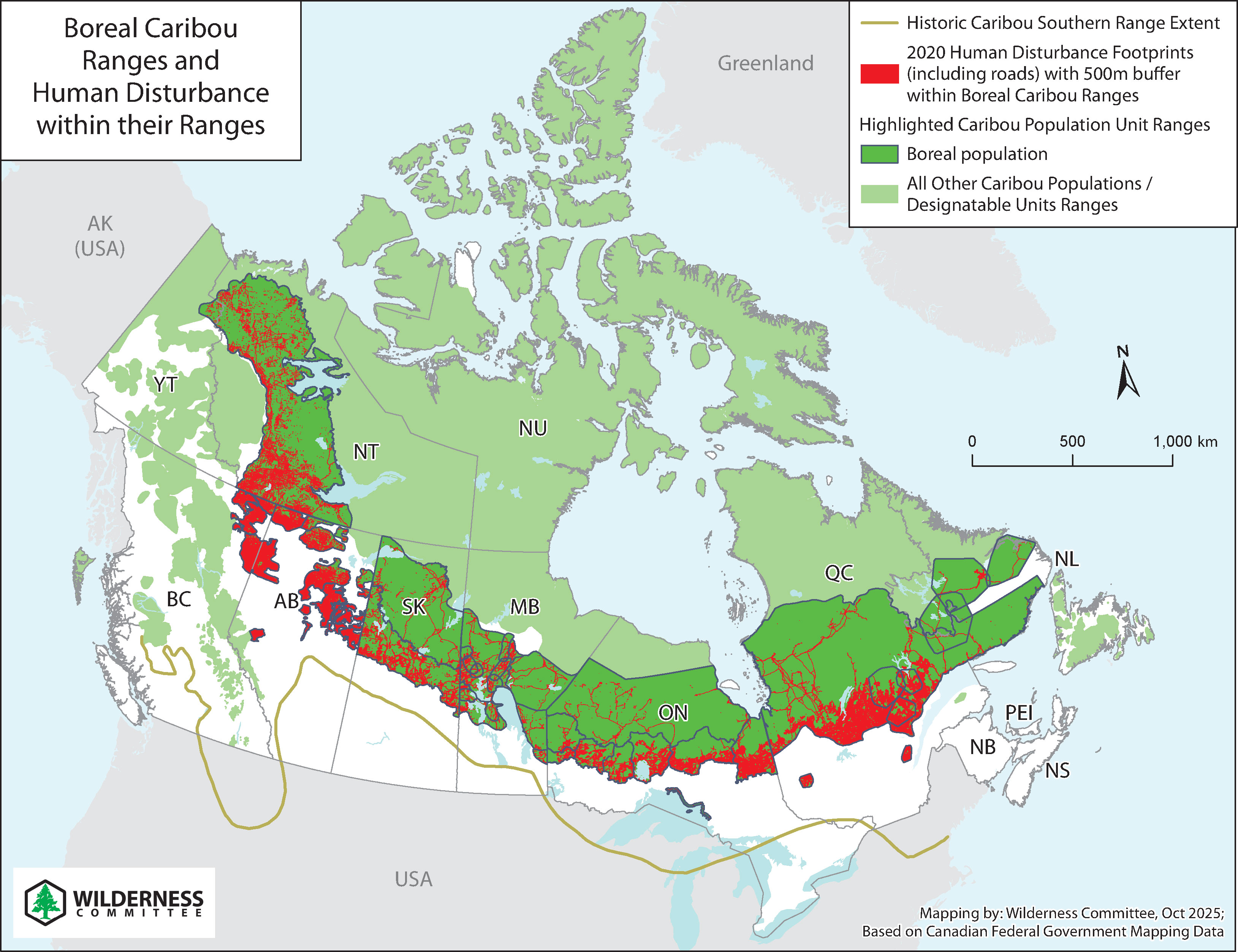 Boreal Caribou Ranges and Human Disturbance Map
