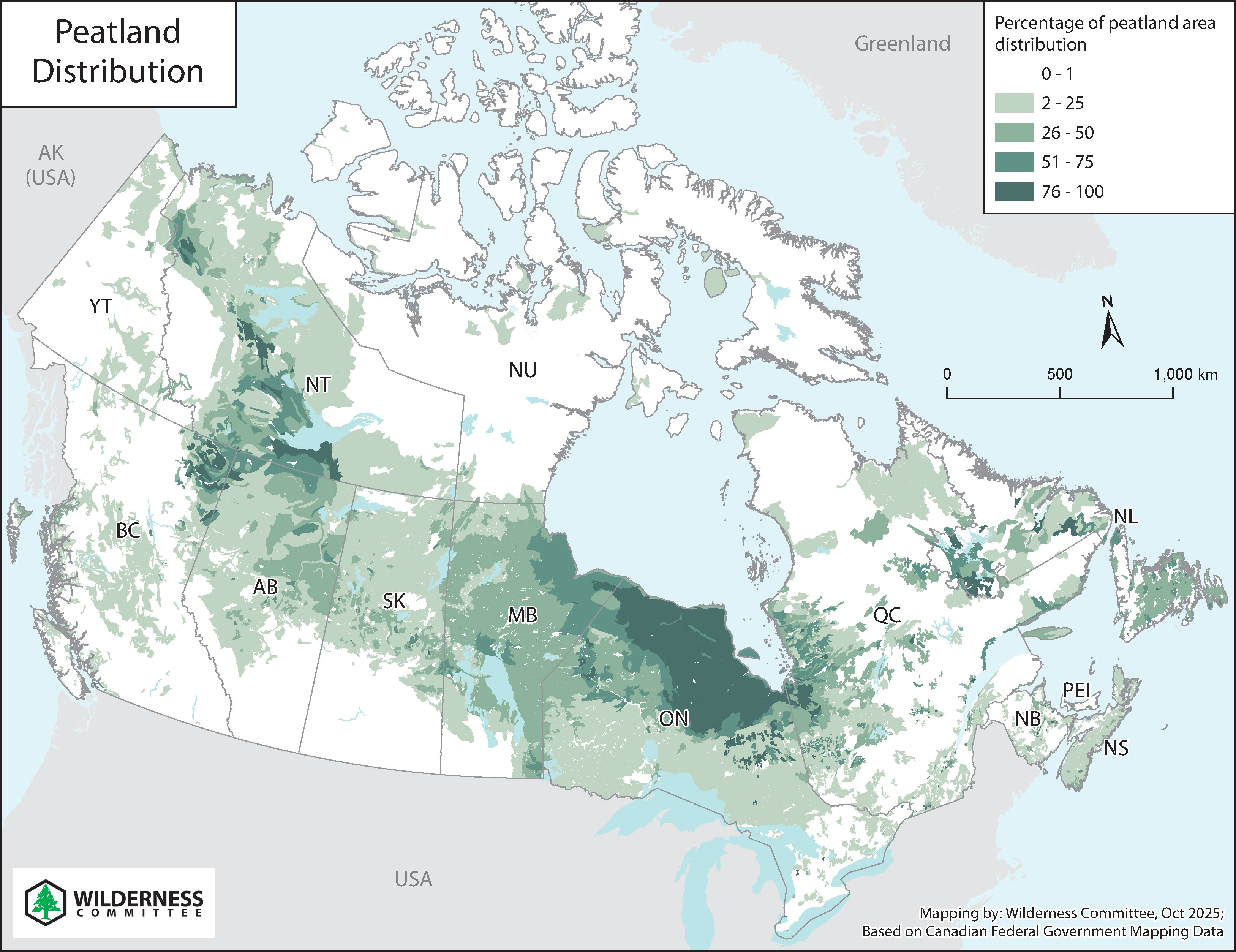 Peatland Distribution Across Canada Map