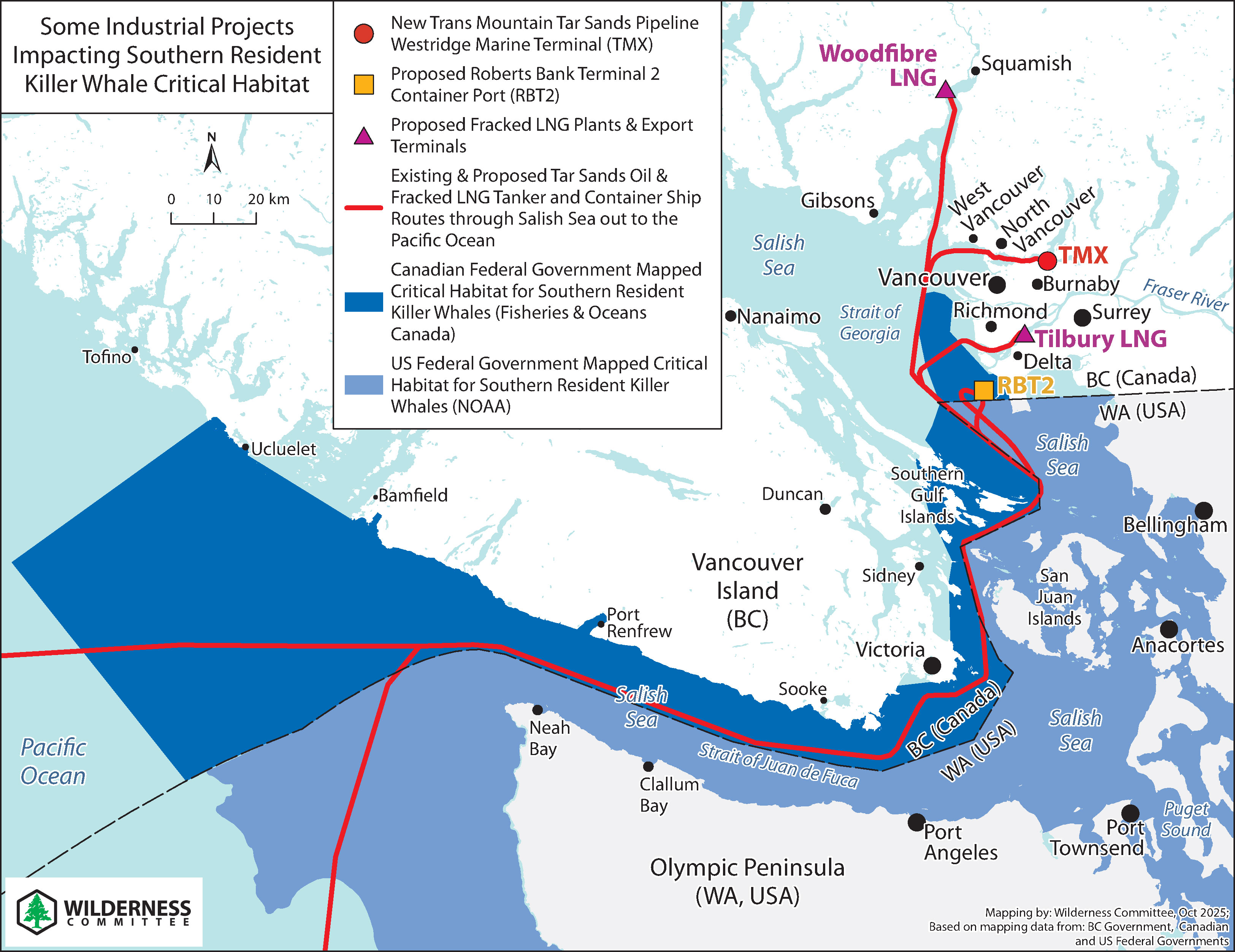 Southern Resident Killer Whales Critical Habitat and Impacts Map