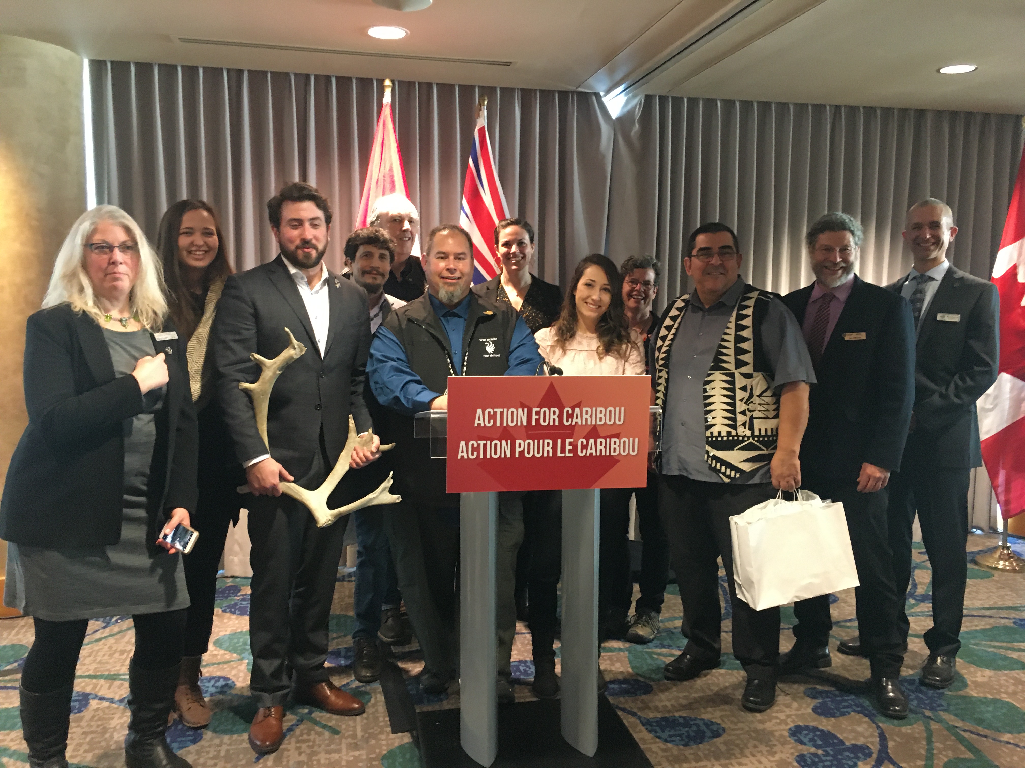 First Nation leaders and environmental groups at the signing of the Intergovernmental partnership agreement: central group Southern Mountain Caribou