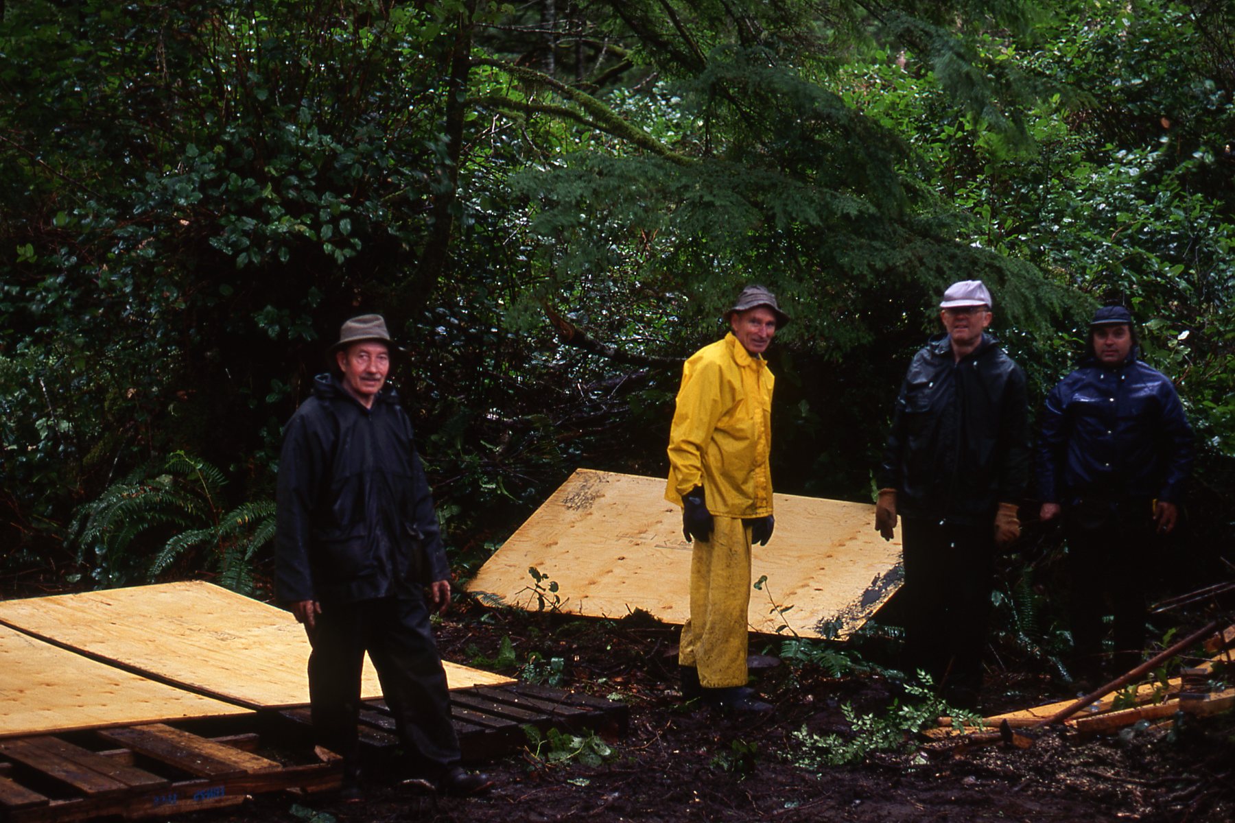 Don with two other trailbuilders on the Wildside trail in 1996
