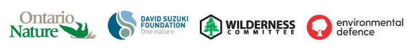 This image carries the four logos of the organizations behind this press release:Ontario Nature, David Suzuki Foundation, Wilderness Committee and Environmental Defence