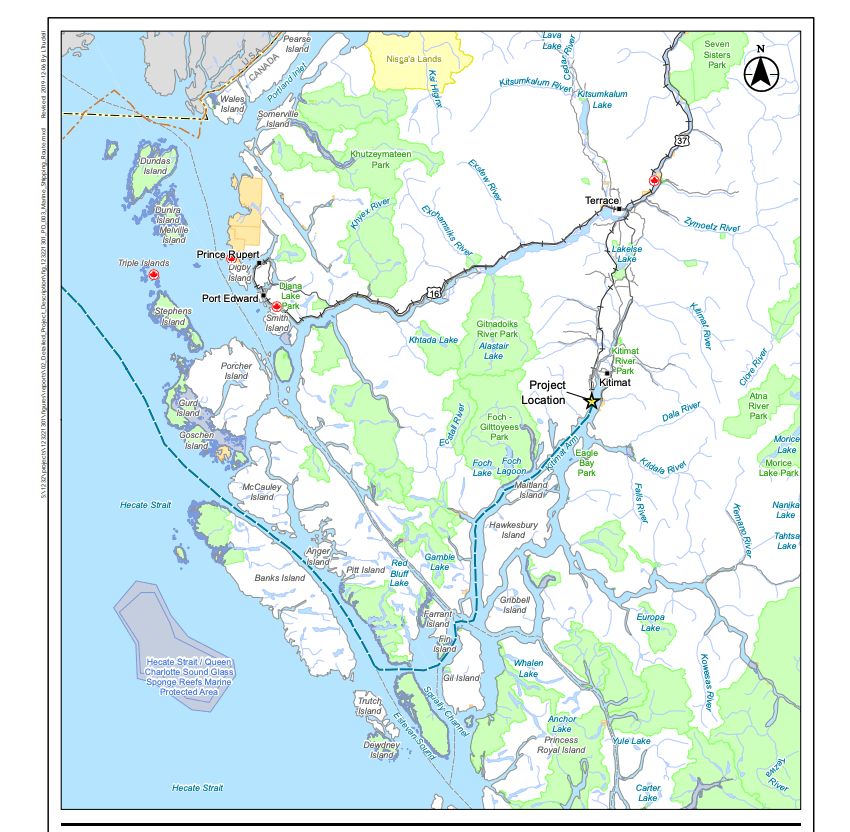 A map showing the route LNG carriers will take to access the Cedar LNG facility. Image: Cedar LNG