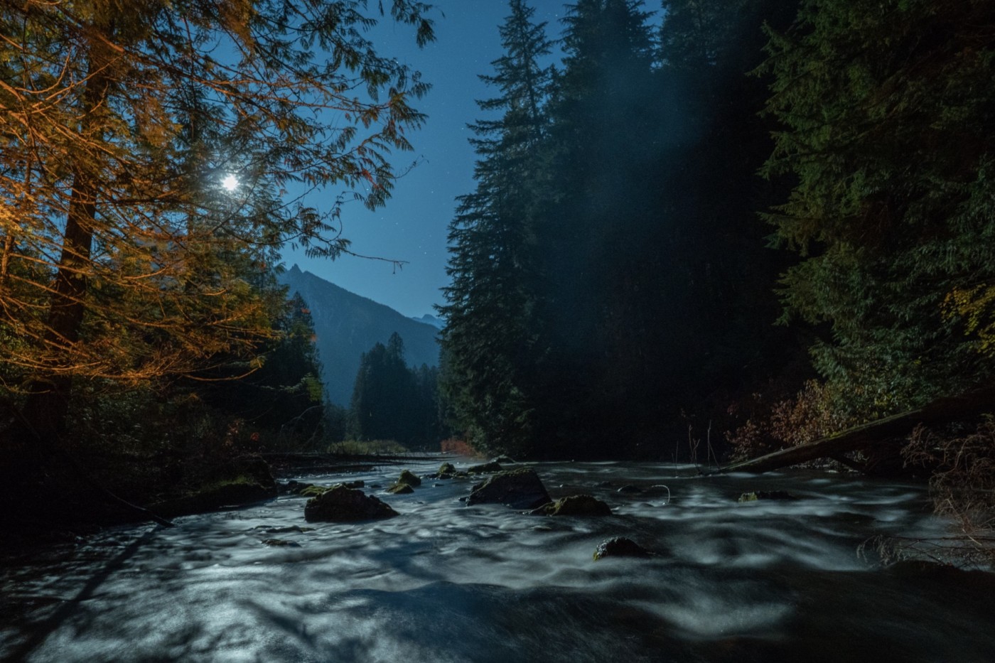 Skagit River at night. Photo: Fernando Lessa / The Narwhal