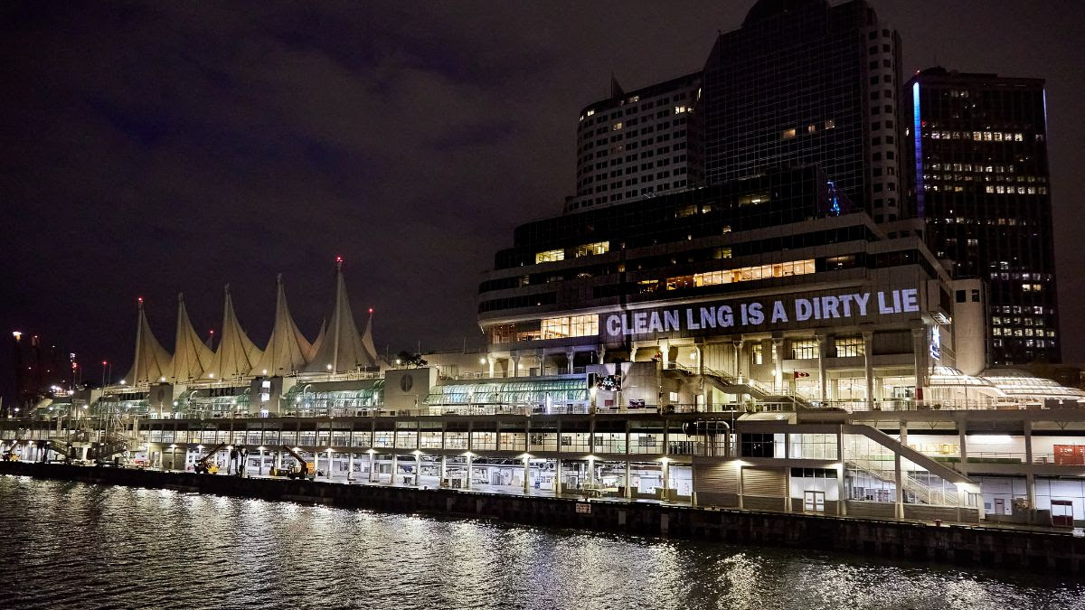 Clean LNG is a dirty lie on projected onto Canada Place