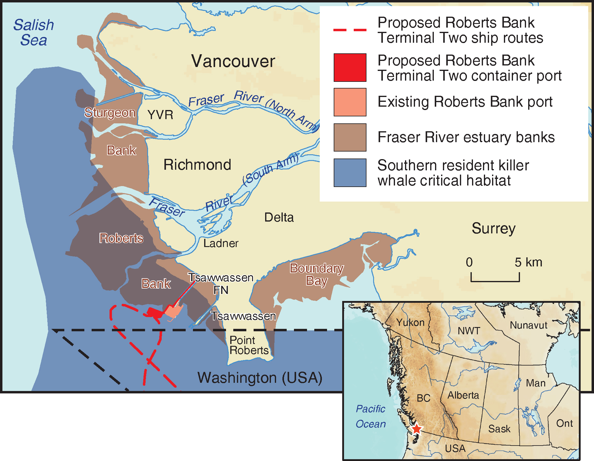 Roberts Bank Terminal 2 and Southern Resident Killer Whale Critical Habitat Map