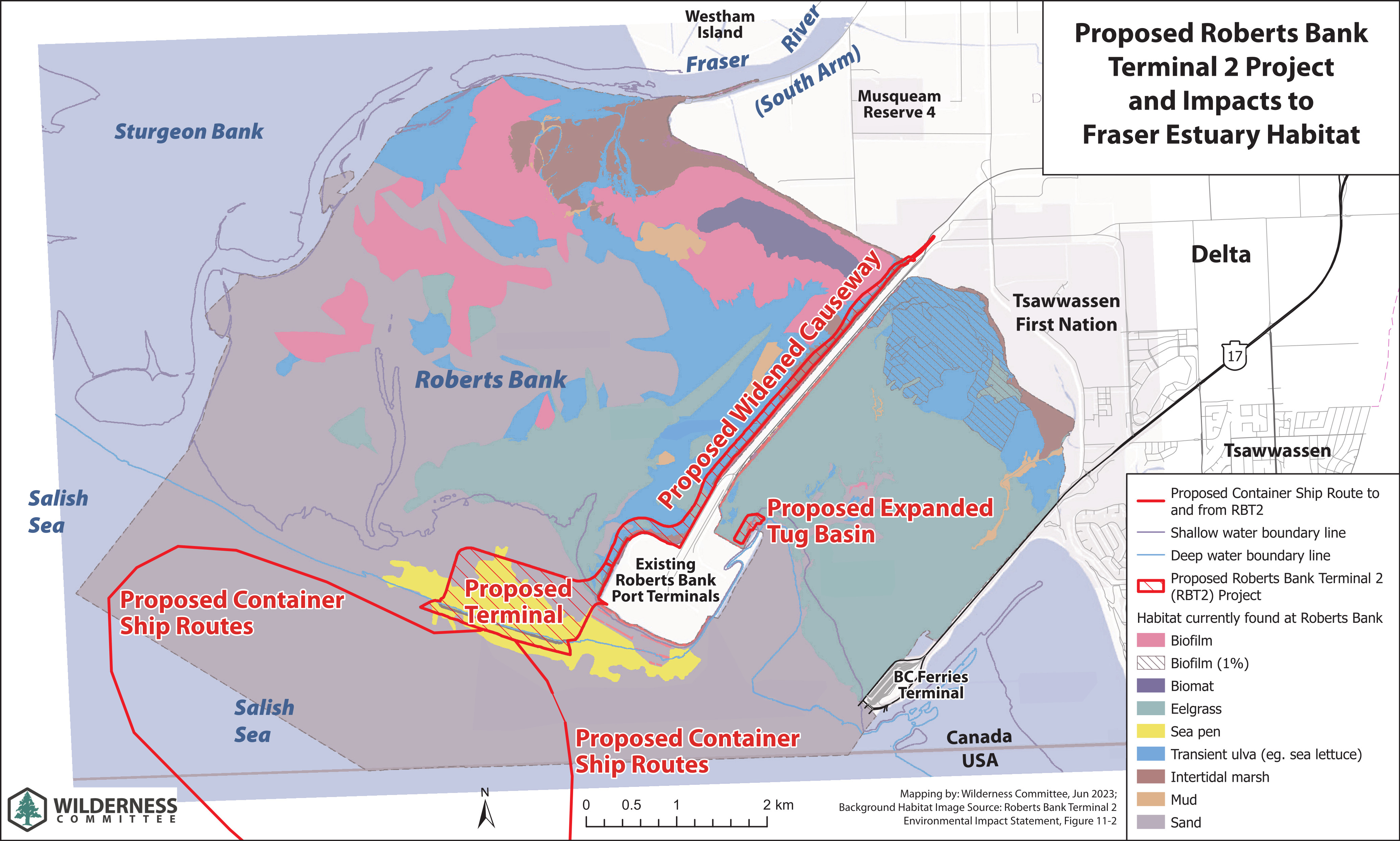 Proposed Roberts Bank Terminal 2 and Impacts to Fraser Estuary Habitat Map