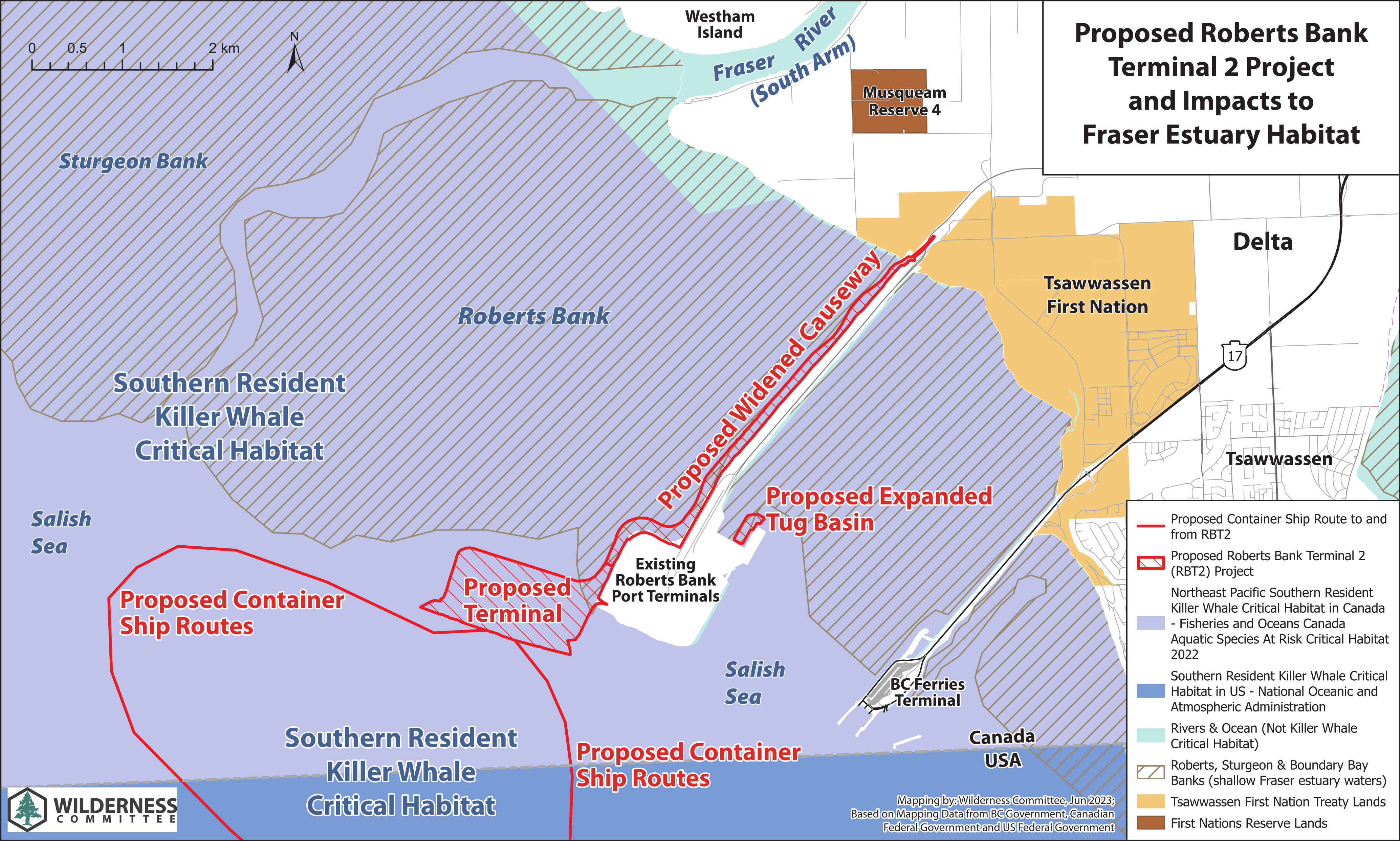 Proposed Roberts Bank Terminal 2 and Impacts to Southern Resident Killer Whale Critical Habitat Map