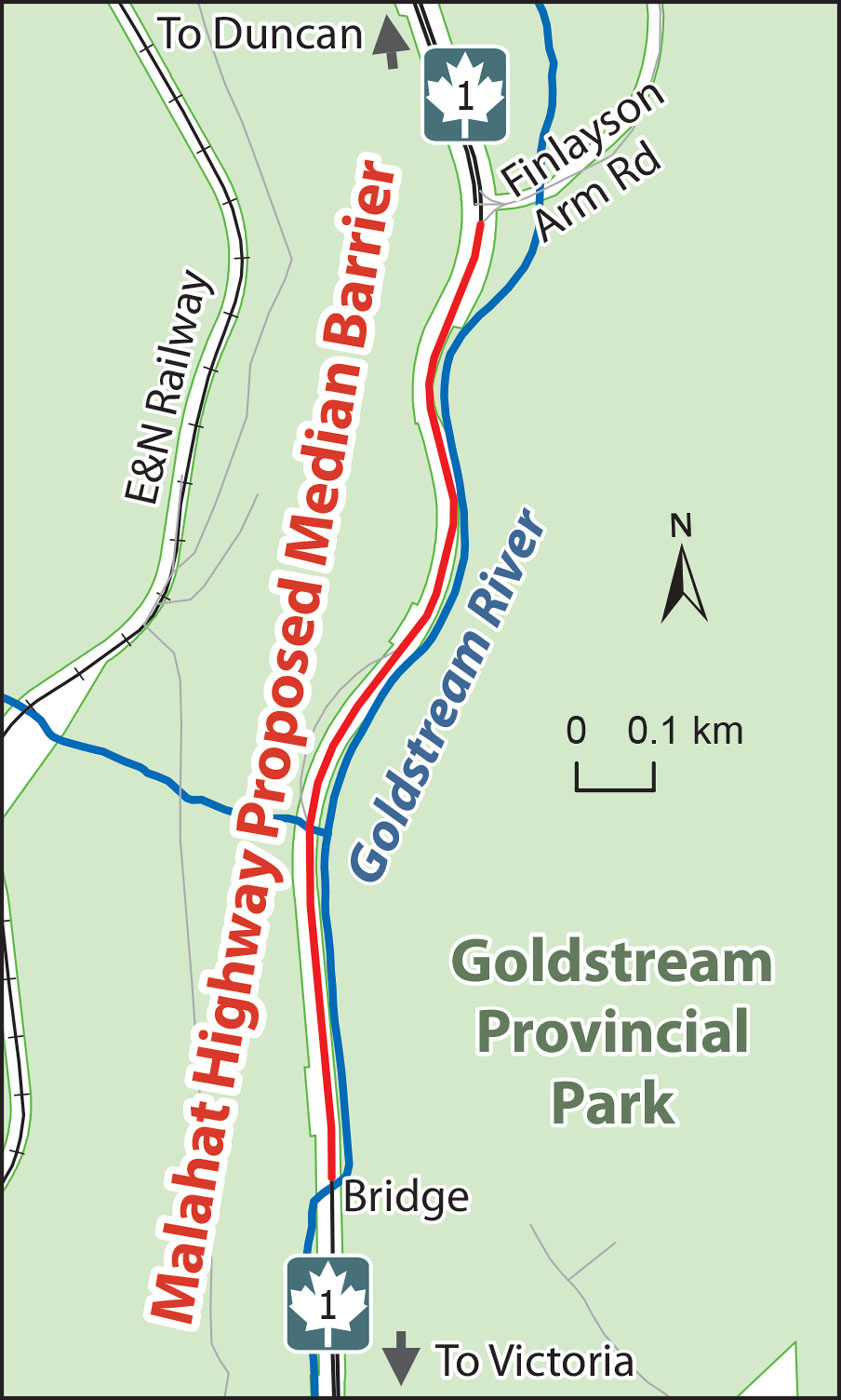 Map of proposed Malahat Highway Barrier