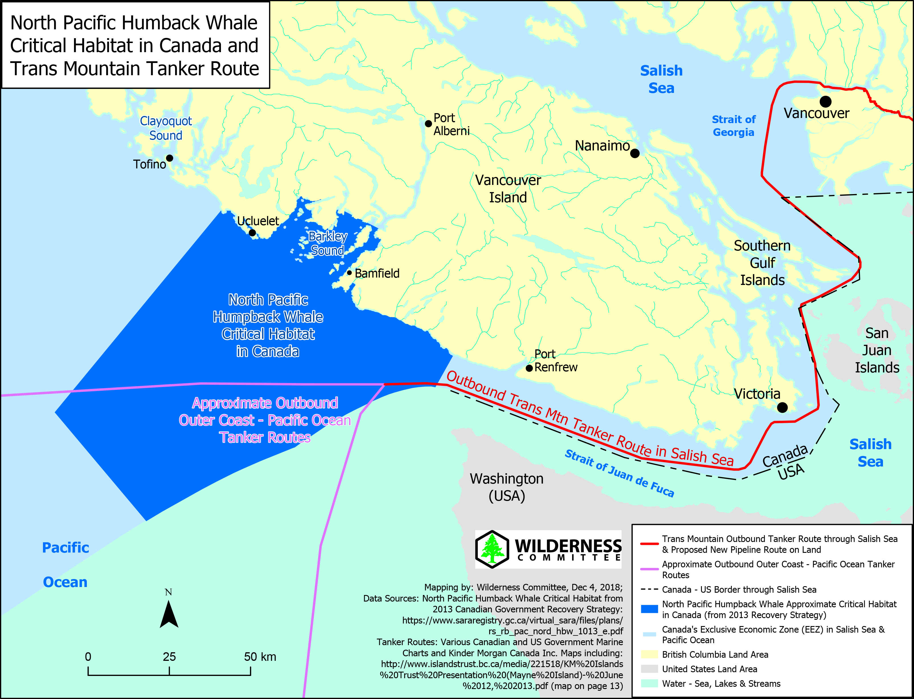 tanker route map in humpback whale habitat