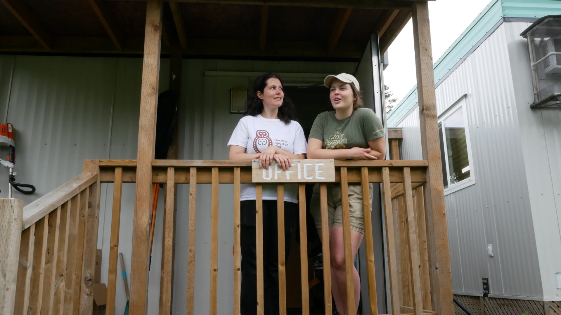 McCulligh and her colleague at their trailer office. Photo: Carol Linnitt / The Narwhal