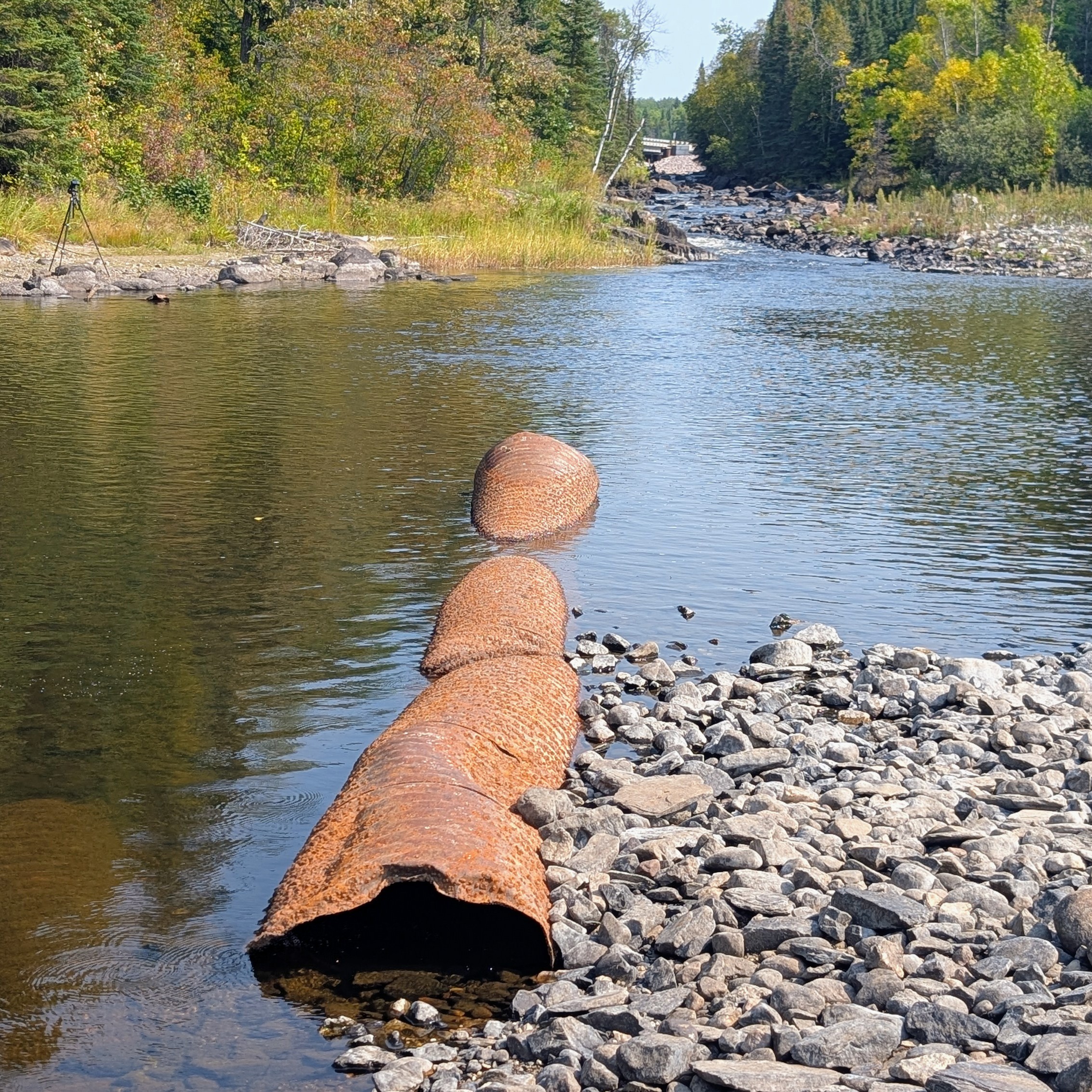A damaged and rusted culvert in the lower Bird River