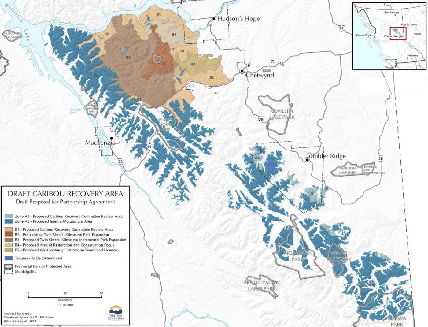 A map showing new protected areas in B.C.’s Peace region, announced in a new partnership agreement between B.C. and the West Moberly and Saultau First Nations. Map: Province of B.C.