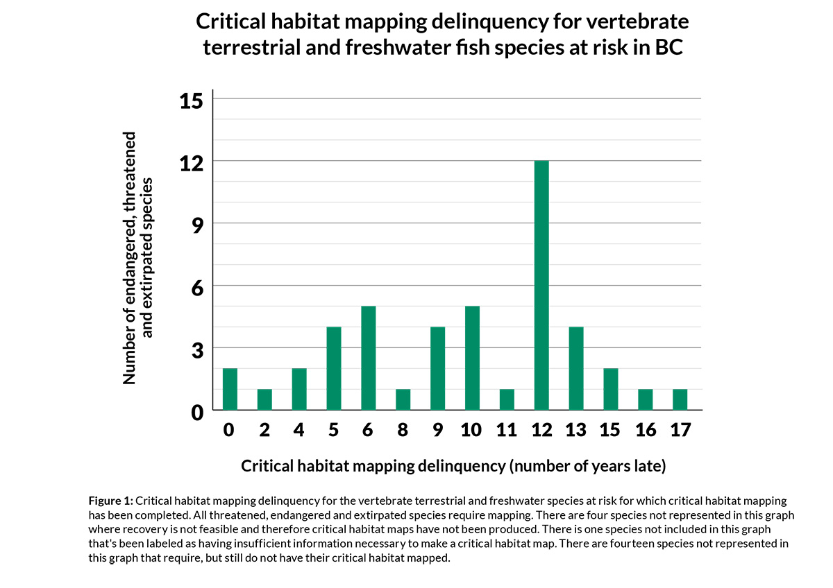 critical habitat mapping delinquency for vertebrate terrestrial and freshwater fish species at risk in BC graph