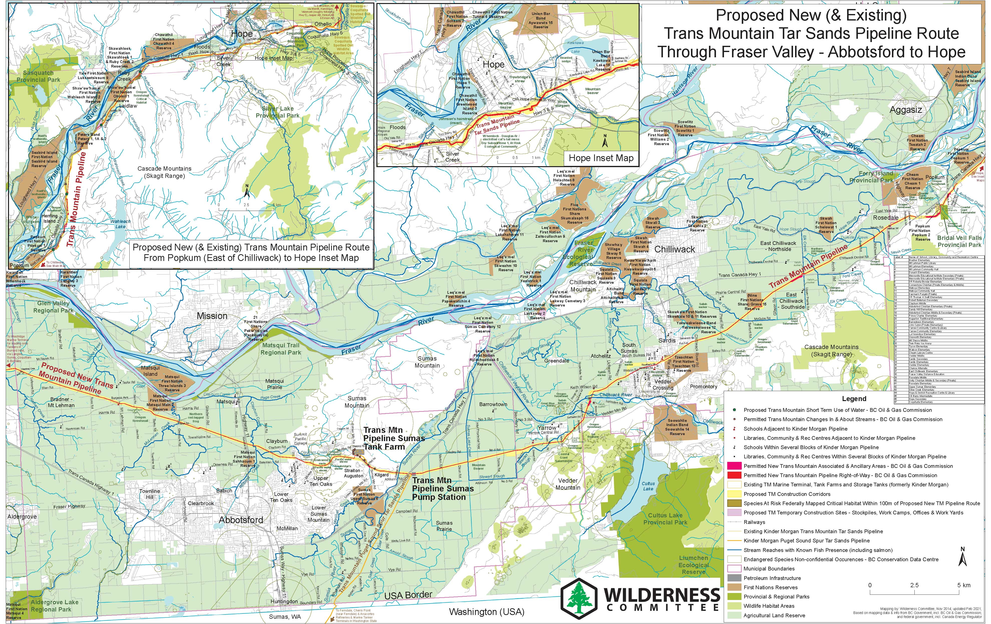 Proposed Trans Mountain Tar Sands Pipeline Route in Fraser Valley - From Abbotsford to Hope (updated Feb 2021)