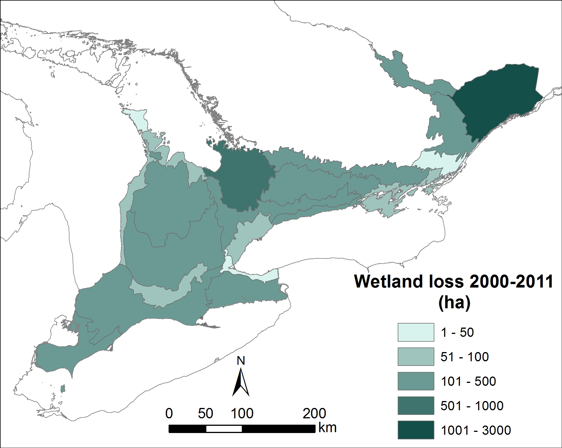 wetland loss in ontario 2001-2011