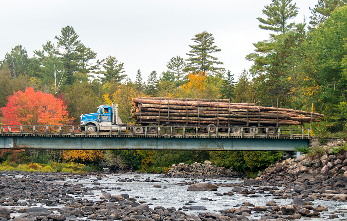 A logging truck in Alqonquin Park