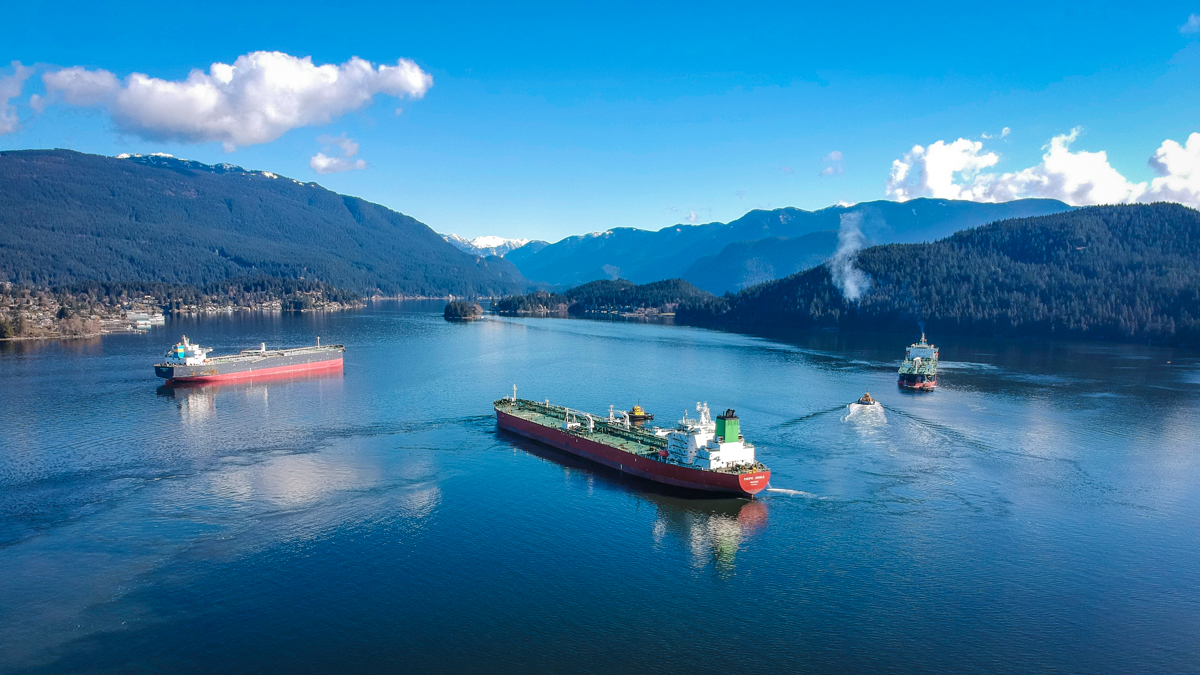 Tankers outside of Trans Mountain's Burnaby Terminal