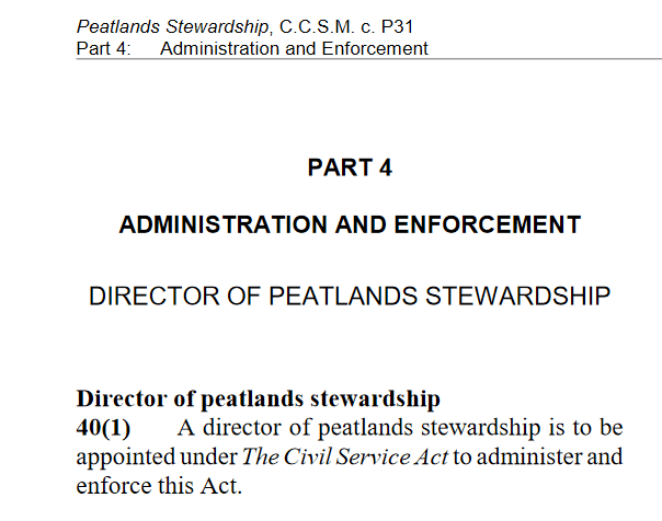 A screencap of the Peatlands Stewardship Act referencing the appointment of the Director.