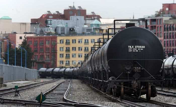 Oil rail cars lined up in Vancouver, BC., February 16, 2017. NICK PROCAYLO / PNG