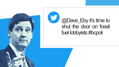 Picture of David Eby with a tweet next to his face. 