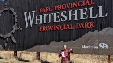 Wilderness Committee campaigner Eric Reder protests Manitoba's park pass requirement