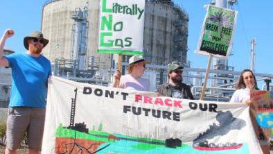 Wilderness Committee protest in front of Tilbury LNG on the Fraser River.