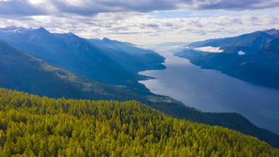 This is the view from the Argenta Face looking south down Kootenay Lake