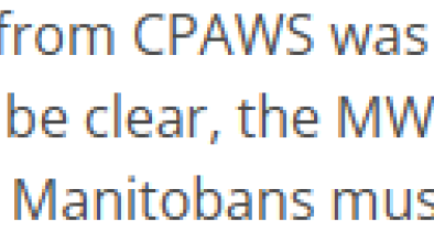 A screenshot from a MWF blog post "The most concerning statement from CPAWS was their assertion that all provincial Crown lands are treaty lands. To be clear, the MWF firmly believes that Crown lands belong to all Manitobans, and all Manitobans must retain equal access to them."