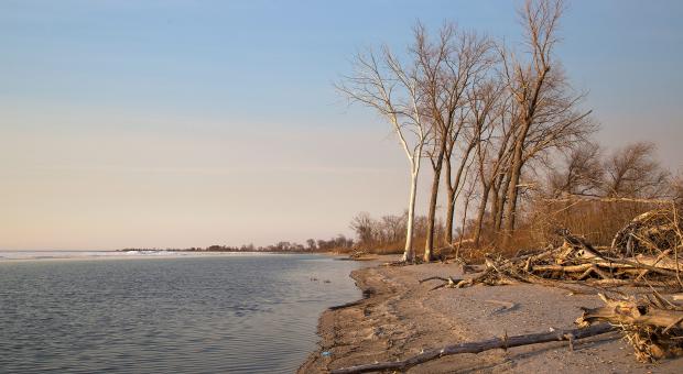 Spring sunset on the shores of St. Ambroise Provincial Park