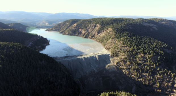 A aerial photo over copper mountain mine. End of image description.