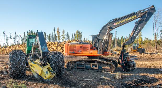 A feller buncher inside Duck Mountain Provincial Park in October 2022