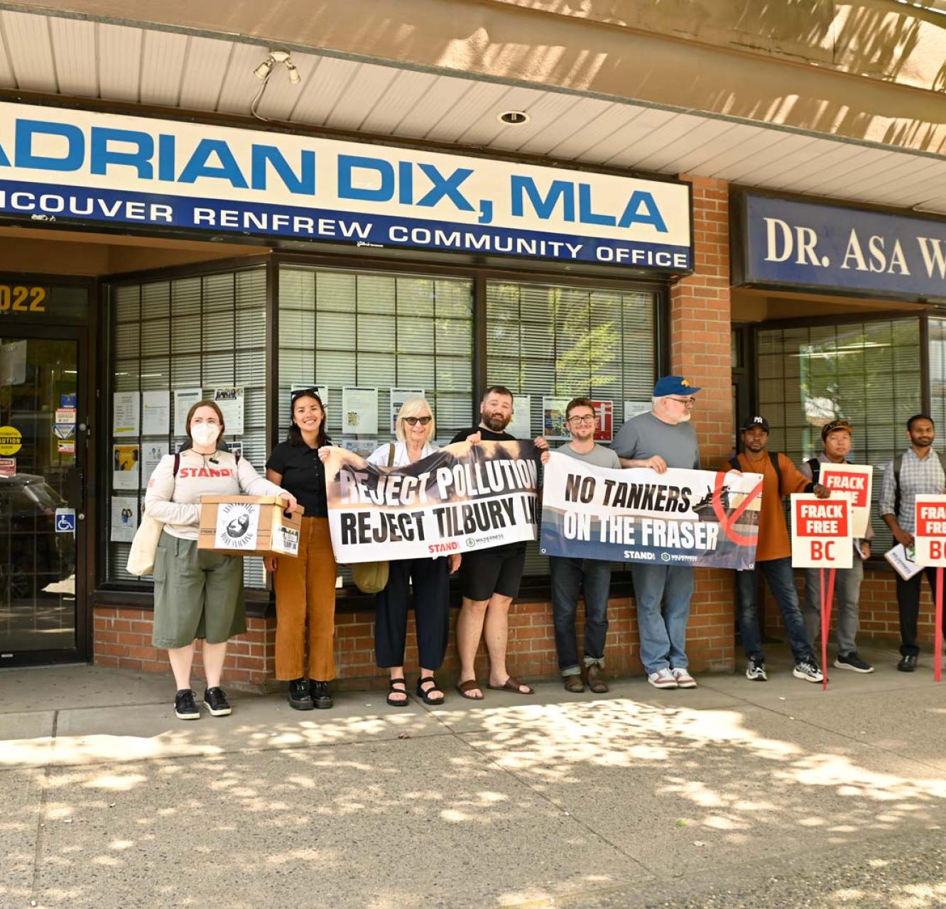 A joint protest from Stand, Wilderness Committee and Frack Free BC members against Tilbury LNG.