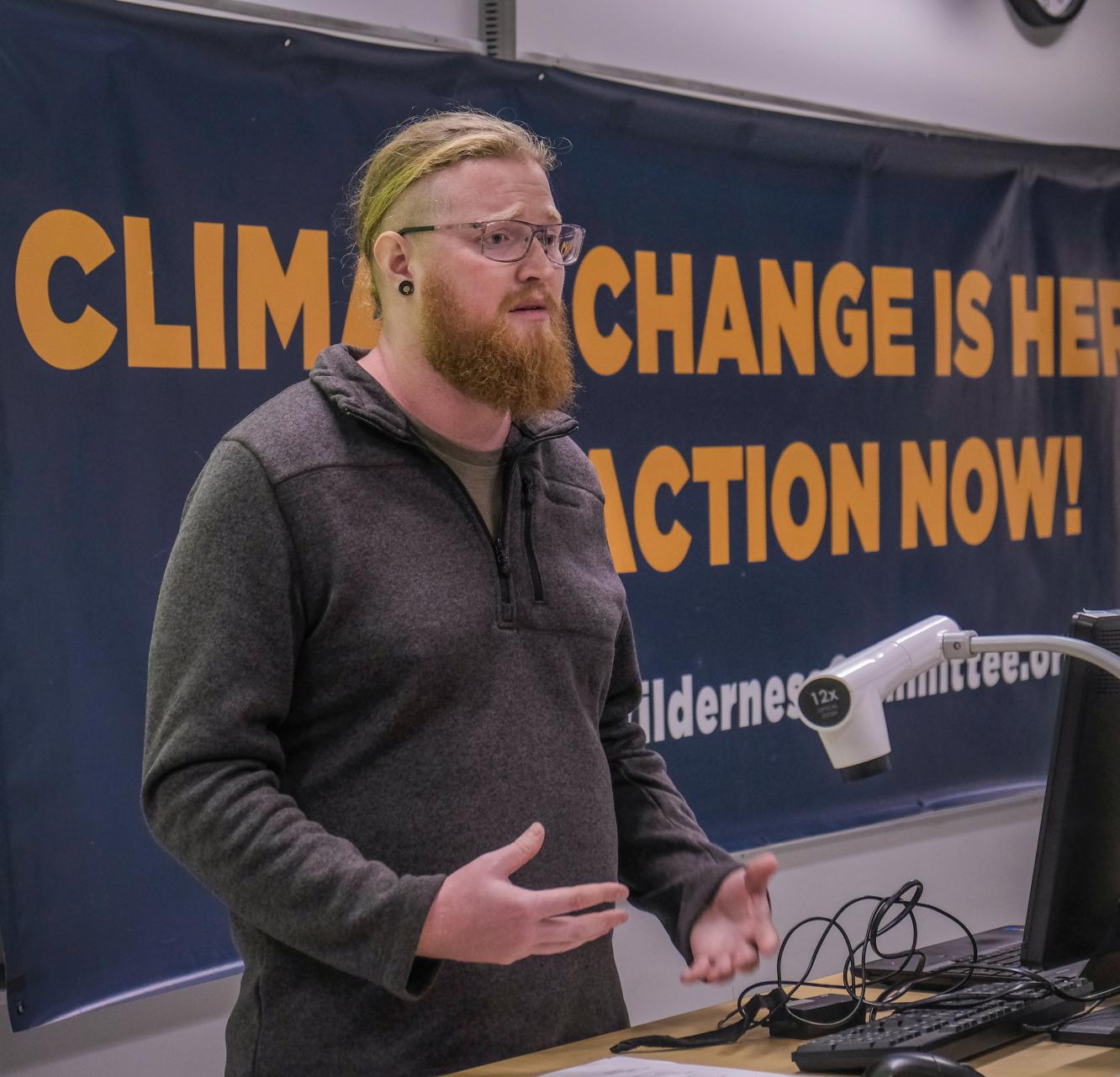 Wilderness Committee Climate Campaigner doing a presentation.