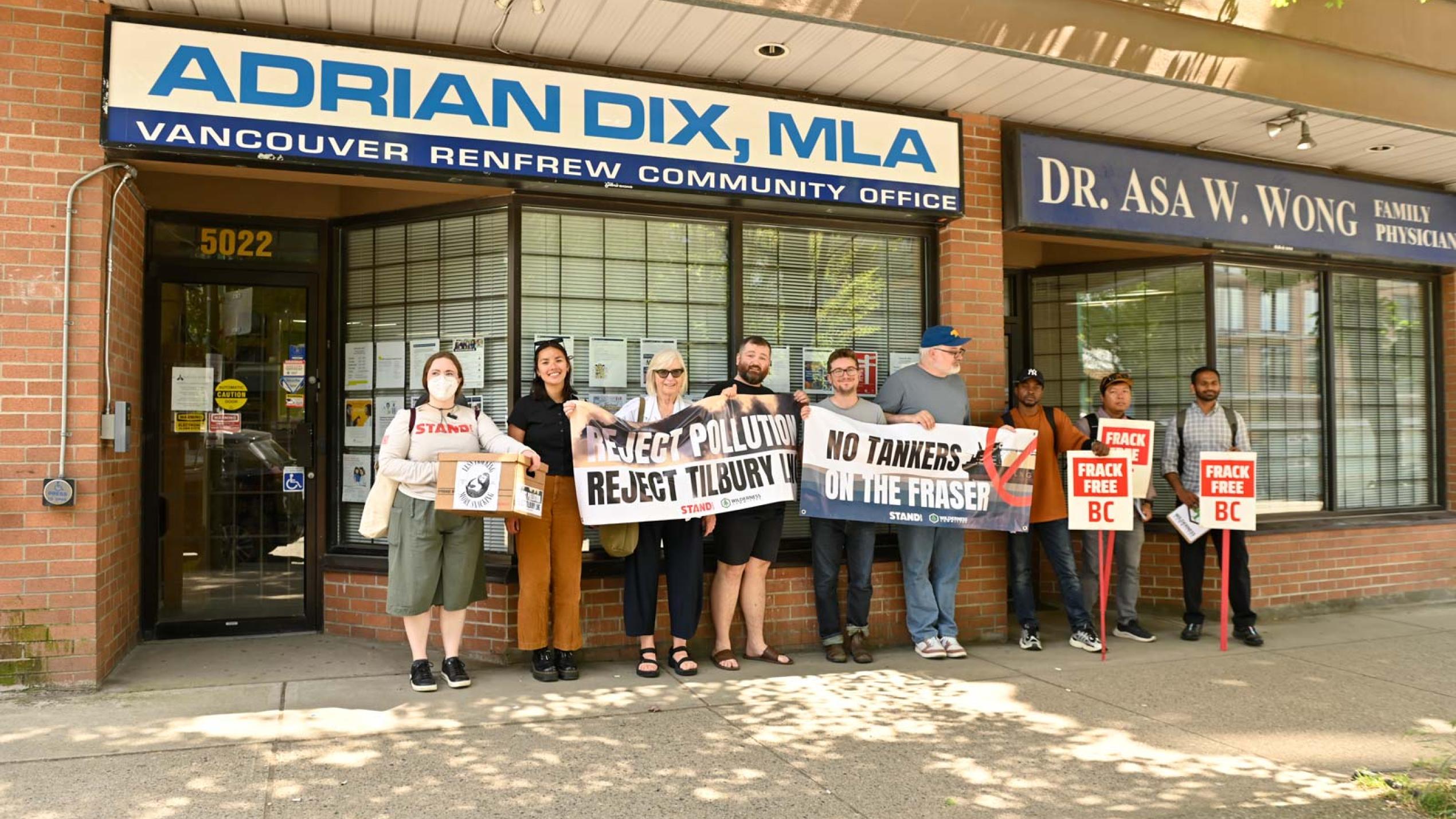 A joint protest from Stand, Wilderness Committee and Frack Free BC members against Tilbury LNG.