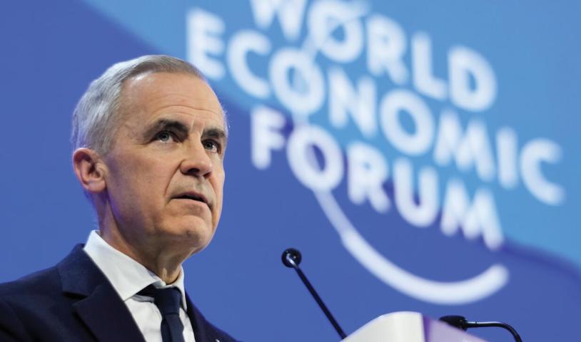 Prime Minister Mark Carney speaking at the 2026 World Economic Forum, Davos, Switzerland
