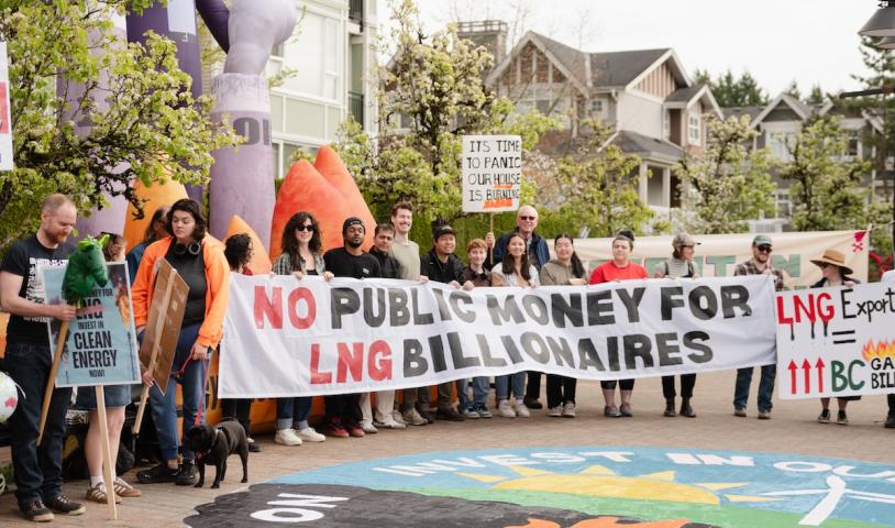 This is an image of a public protest in Vancouver, calling for an end for LNG subsidies.
