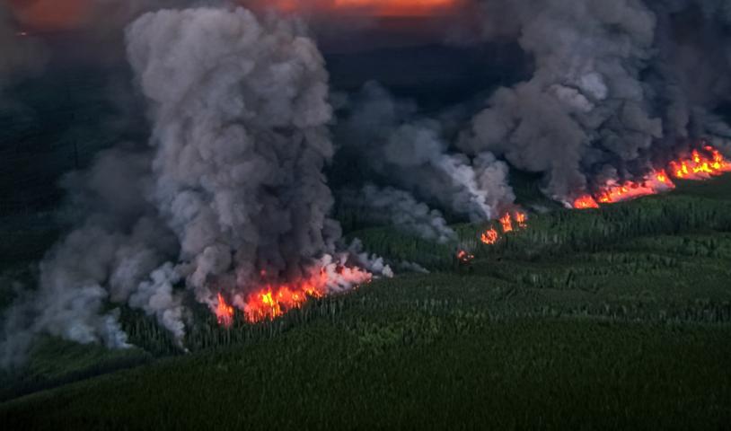 An ariel image of the the 2023 Donnie Creek wildfire, which became the largest in B.C. history.