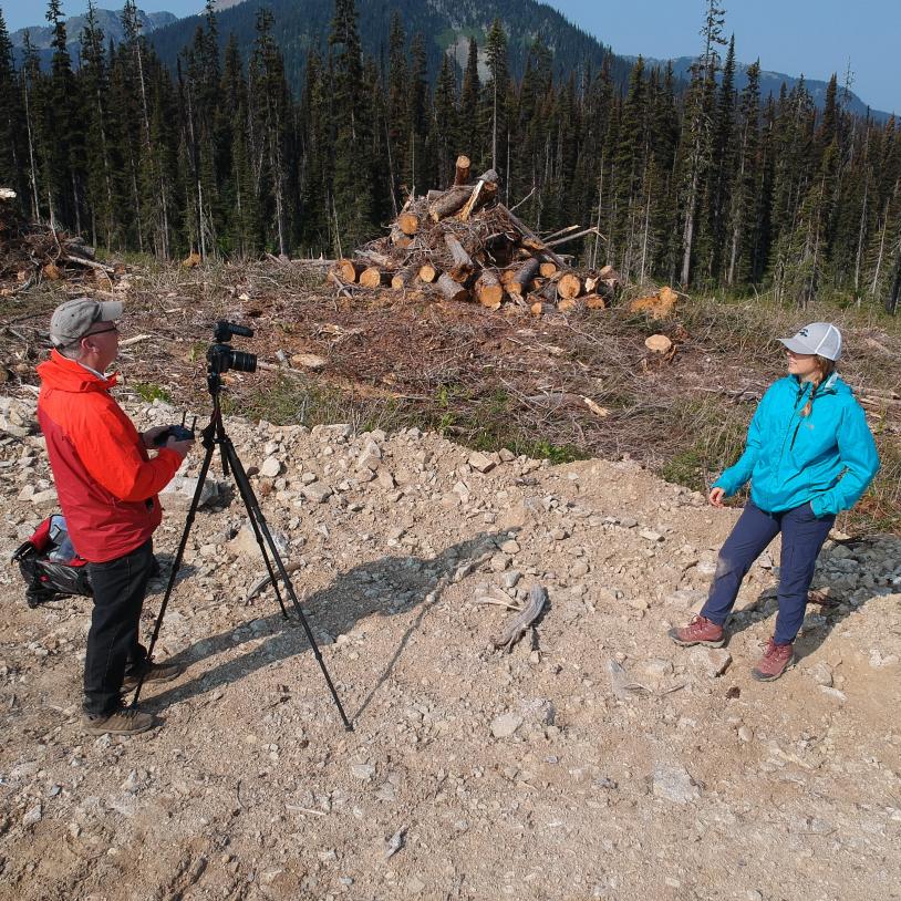 Filming clearcut of southern mountain caribou habitat